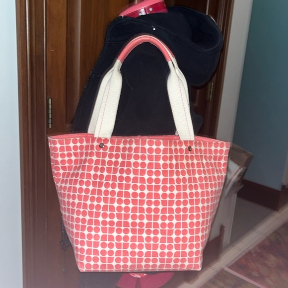 Kate Spade Pink Noel Shoulder bag small tote Geometric pattern canvas VGUC - Picture 1 of 17